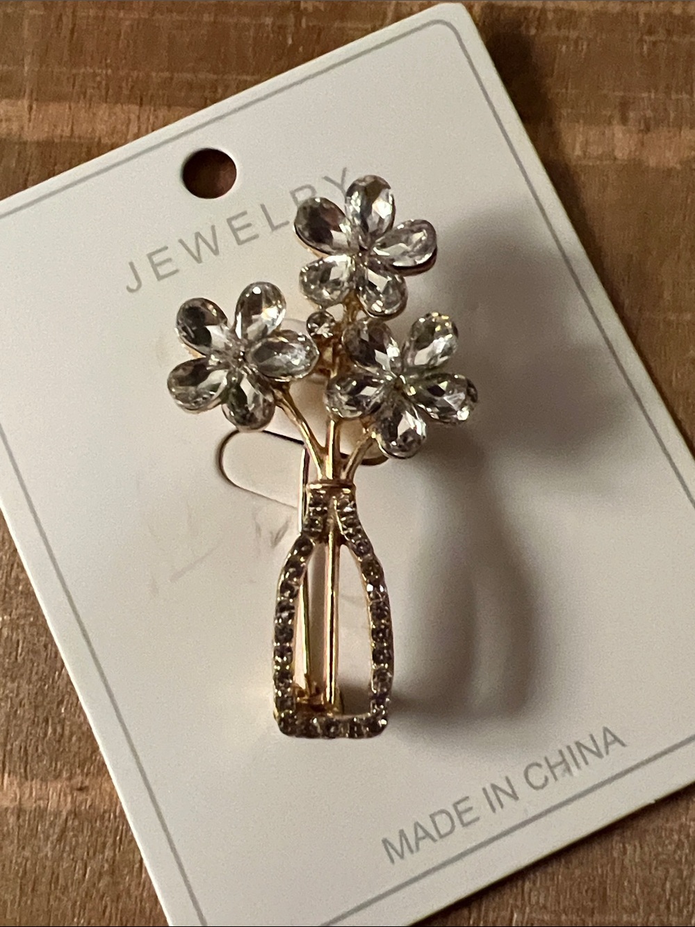 3/$18 Gold-Tone Crystal Flower Vase Brooch - Clear Lot 6082